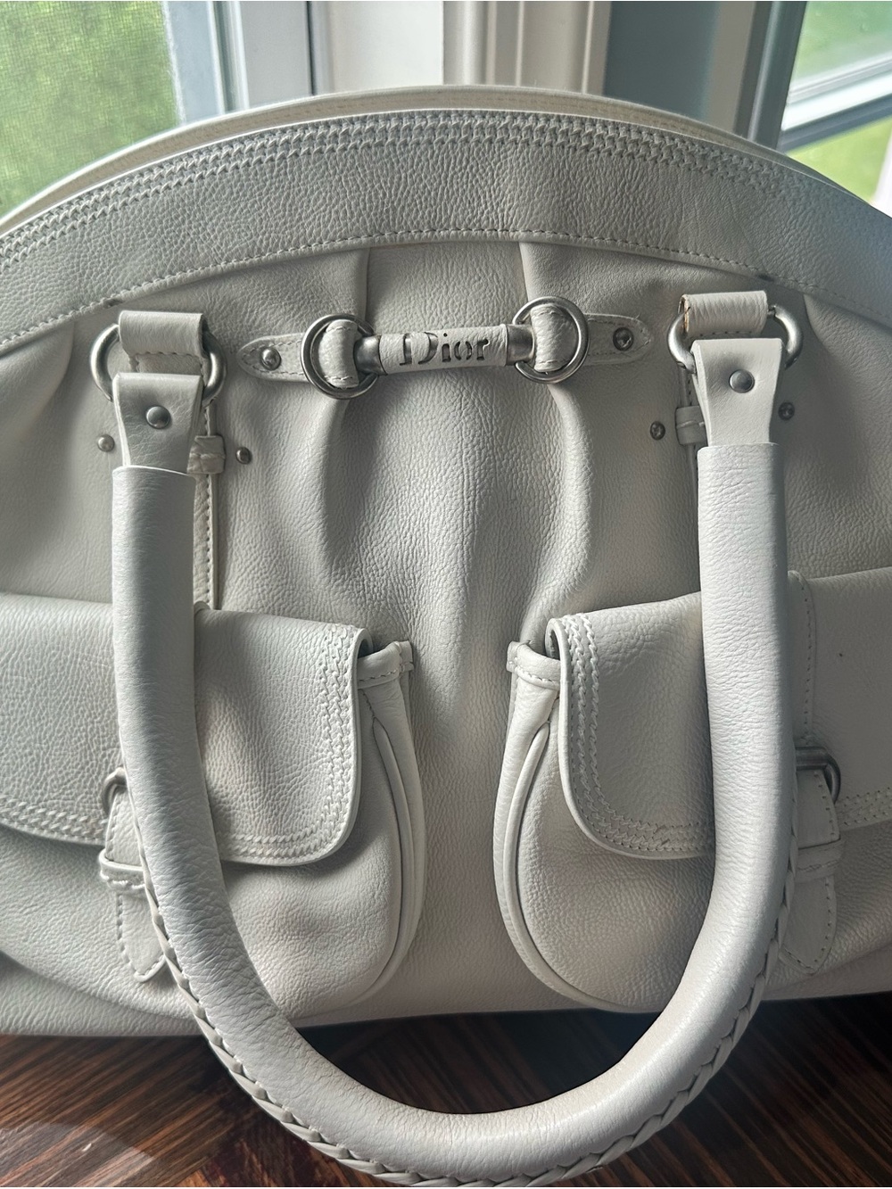 Dior Cream Leather Satchel with Front Pockets